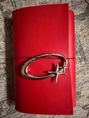Handmade Red A5 Journal Cover with Elastic Closure and Front Charm